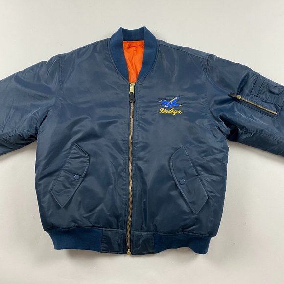 Vintage Blue Angels Rothco Flight Bomber Jacket Men's Large Blue USN US Navy - Picture 2 of 11
